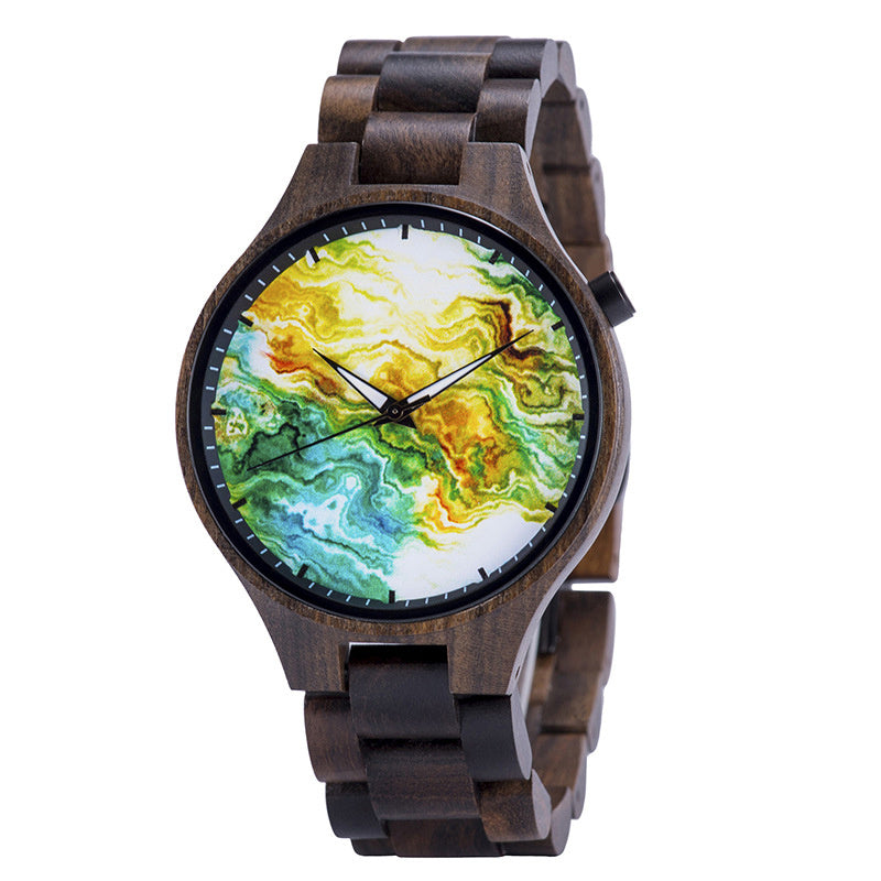 Wooden Watch Young Men's Ethnic Style And Landscape Painting Wooden Quartz Watch