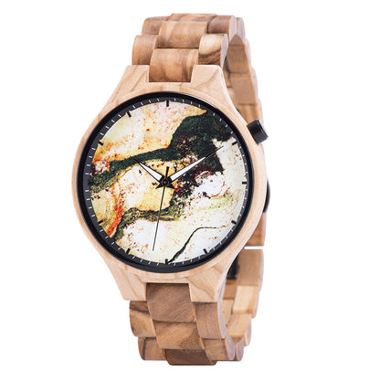 Wooden Watch Young Men's Ethnic Style And Landscape Painting Wooden Quartz Watch