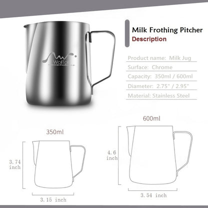 Stainless Steel Milk Frothing Jug, 600ml Milk Coffee Cappuccino Latte Art Sparkling Jug Barista Milk Jug Cups With Size Art Deco Pen And Microfibre Cloth Inside The Sides