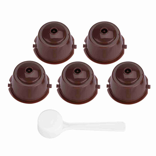 5Pcs Food Grade Pp   304 Stainless Steel Reusable Refillable Coffee Capsule Filter (Brown)