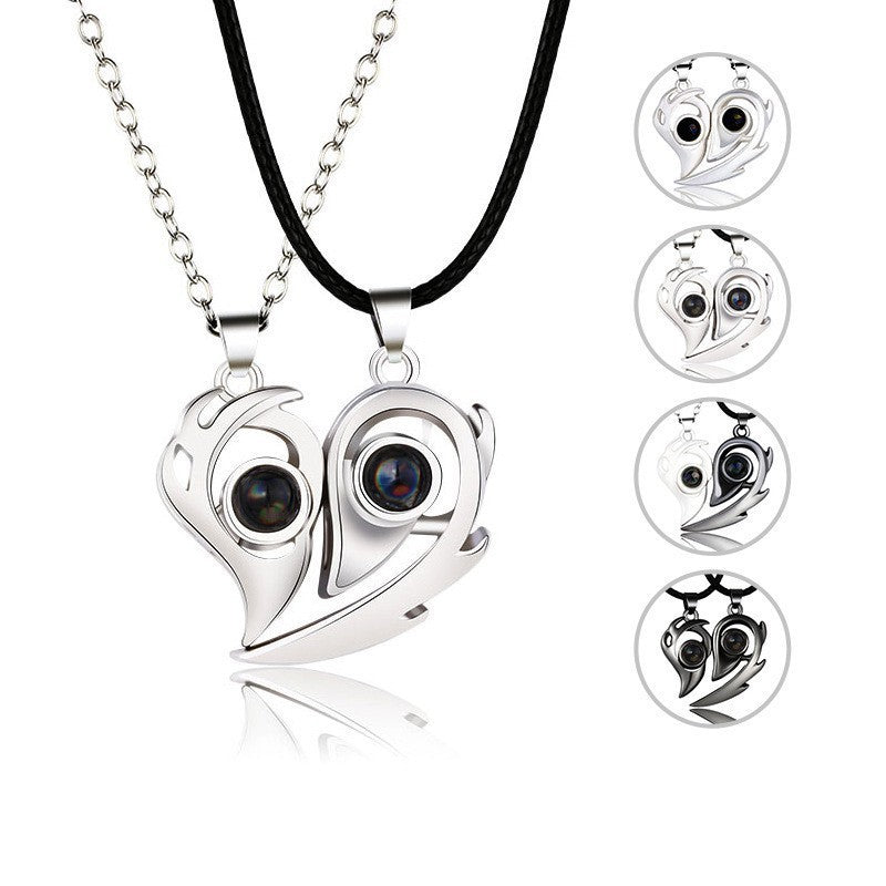 Magnets Attract Each Other In 100 Languages. I Love You. Small Number Design. Projection Necklace. Love Couple Pendant