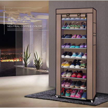 Fashionable Room-saving 9 Lattices Non-woven Fabric Shoe Rack Coffee