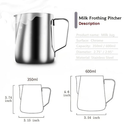 Milk Frothing Jar With Measurements, 12oz-350ml Stainless Steel Espresso Steam Can For Milk Coffee Cappuccino Latte Art Espresso Cream Cup, Polished Finish