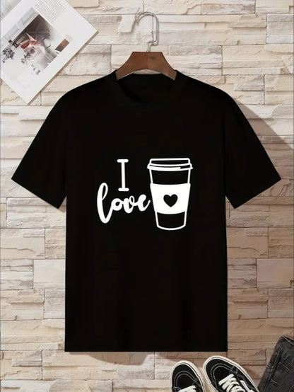 Love Coffee Graphic Tee For Boys - Casual Crew Neck, Soft Machine Washable - Perfect Summer Gift