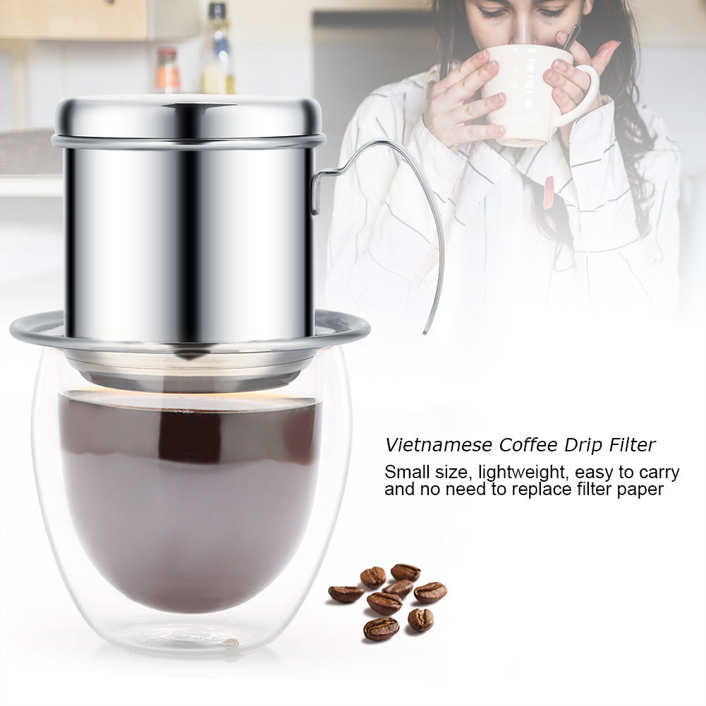 Stainless Steel Cup Vietnamese Coffee Drip Filter Maker Infuser Home Sliver