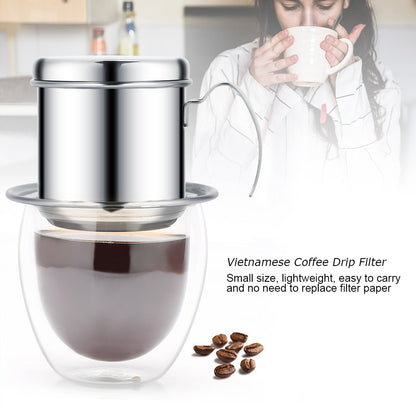 Stainless Steel Cup Vietnamese Coffee Drip Filter Maker Infuser Home Sliver